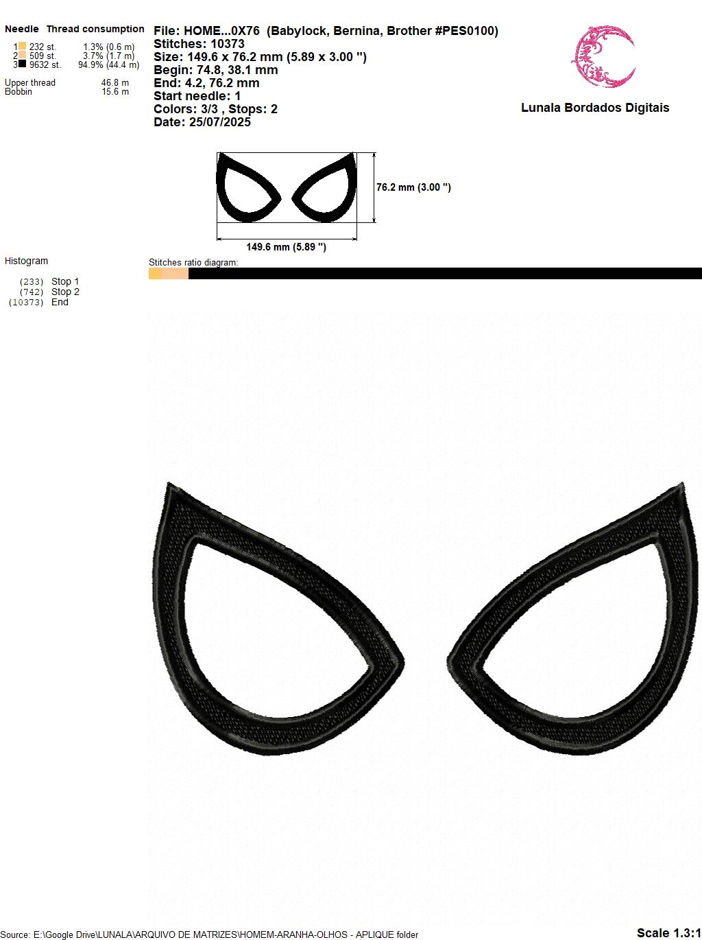 Comprar Matriz de bordado - Homem Aranha - olhos - aplique - R$10,00