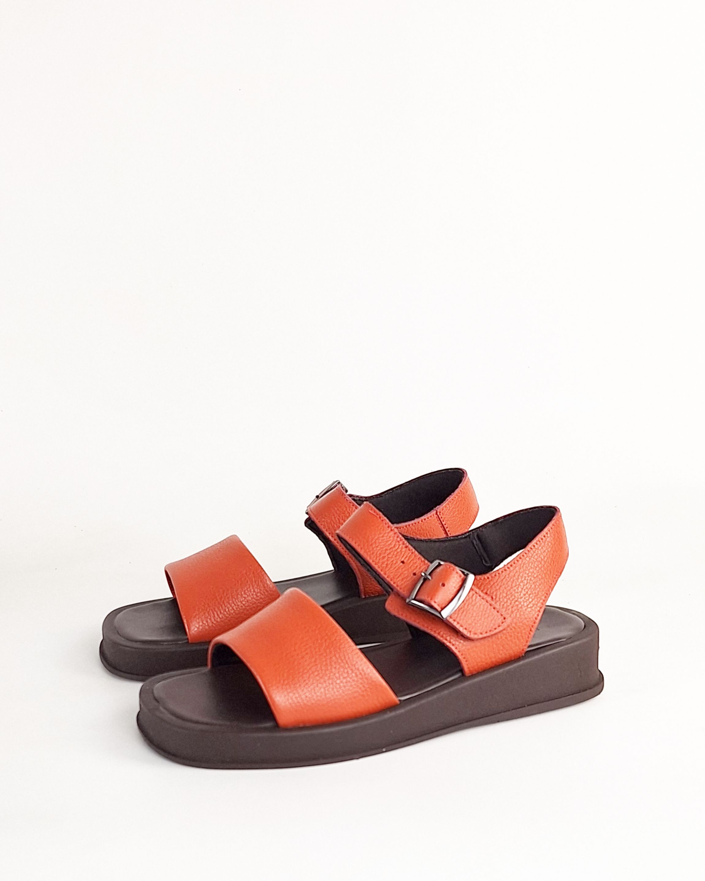 Sandália Papete Couro Legítimo Dott Laranja