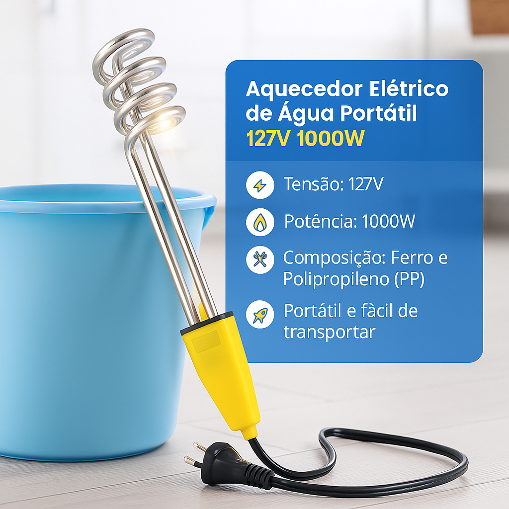 Comprar Aquecedor Eletrico De Água Portatil 127V 1000W Prático - R$23 ...