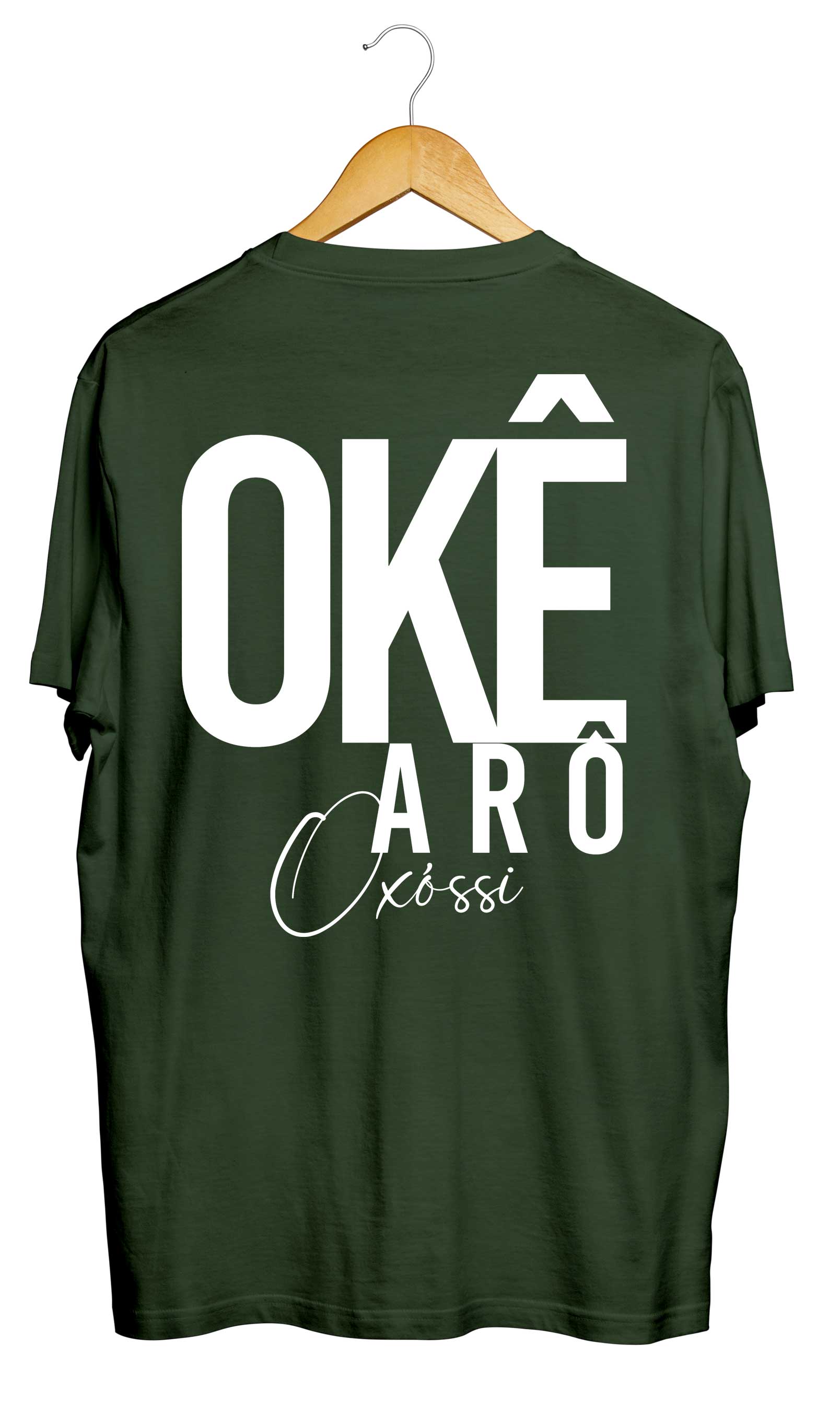 Comprar Camiseta Colorida Verde Ofá de Oxóssi + Okê Arô nas Costas