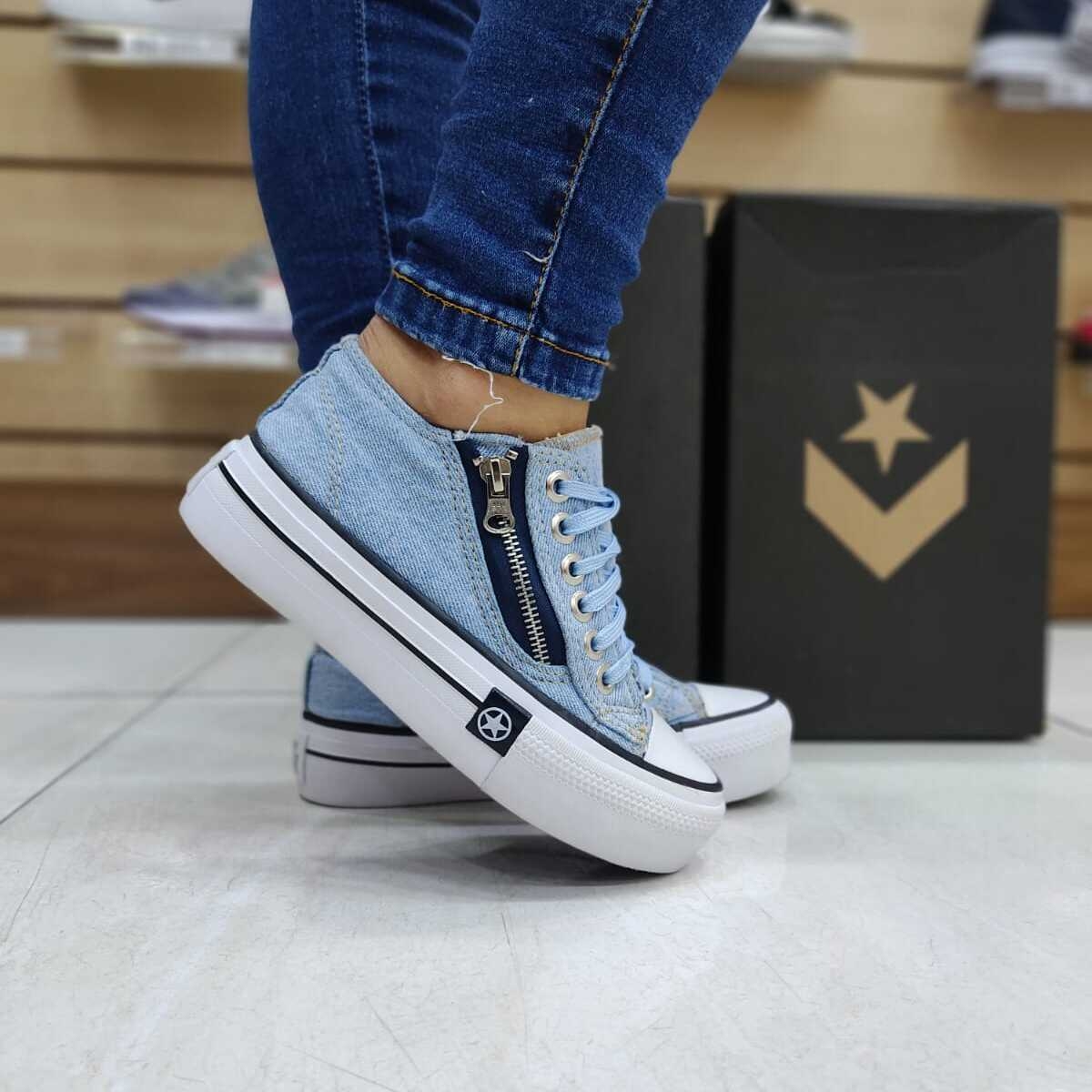 Tênis Plataforma All Star Jeans Plataforma Com Ziper TÃªnis Jeans