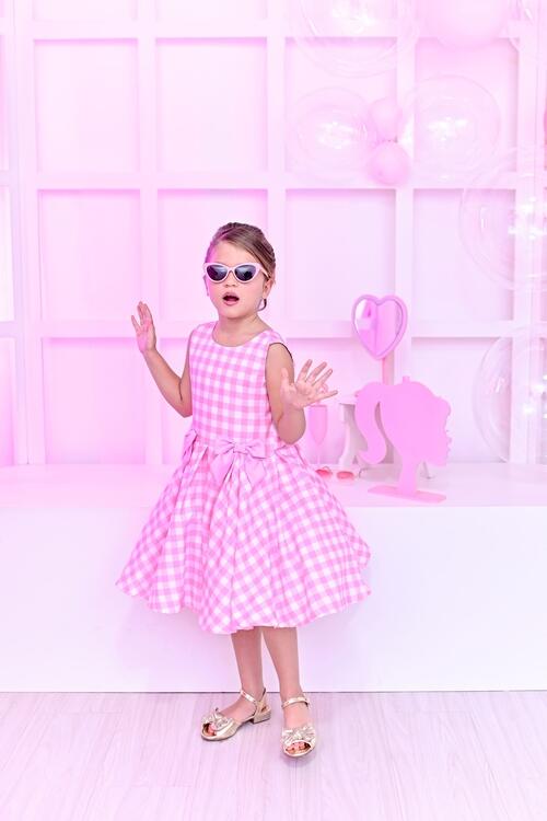 Vestido Rodado Barbie Xadrez Rosa