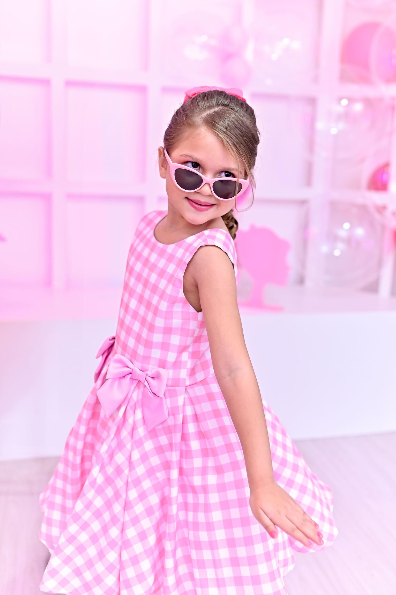 Comprar Vestido Rodado Barbie Xadrez Rosa - Madaminha Moda Infantil