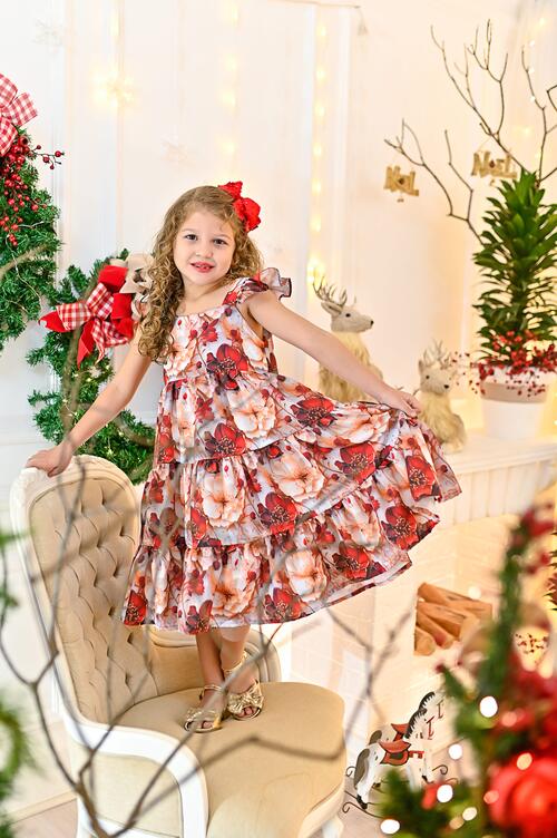 Comprar Vestido Rodado Luxo Junino Flores com Xadrez - Madaminha Moda  Infantil