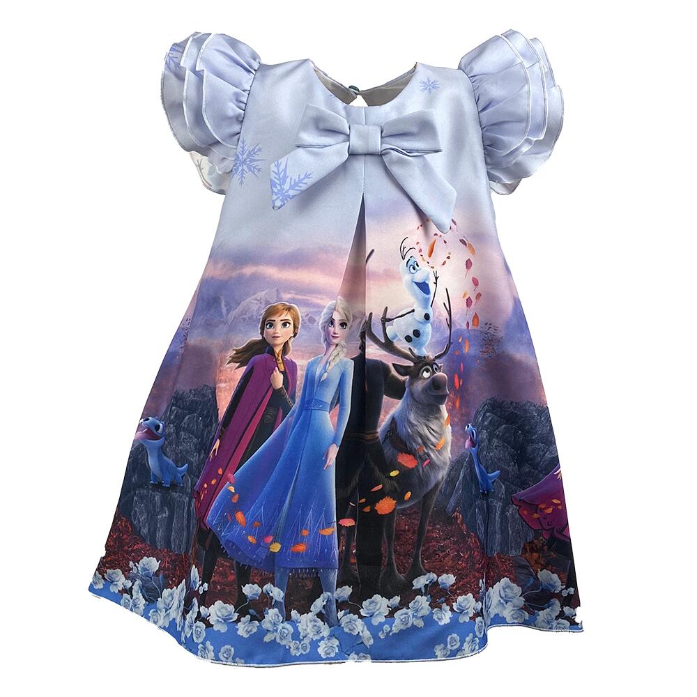 Vestido infantil Frozen 2 com Elsa e Anna na floresta