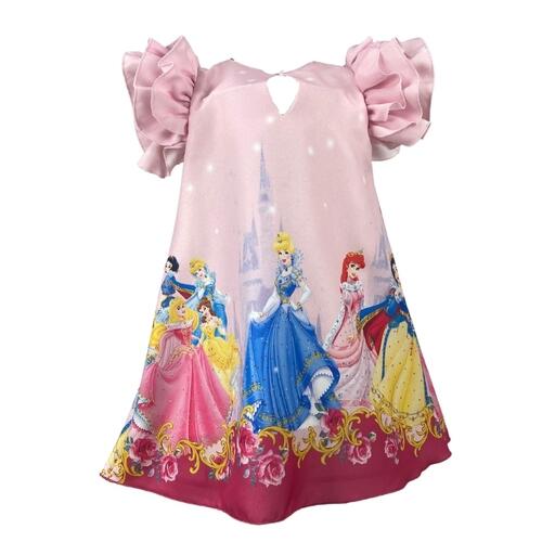 Vestido Trapzio Princesas Disney Barra Pink - TBM
