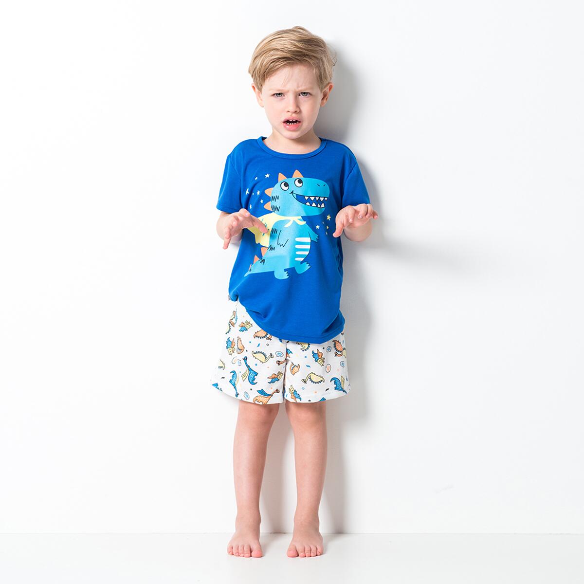 Pijama Infantil Masculino Verão - Dinossauro Azul Royal