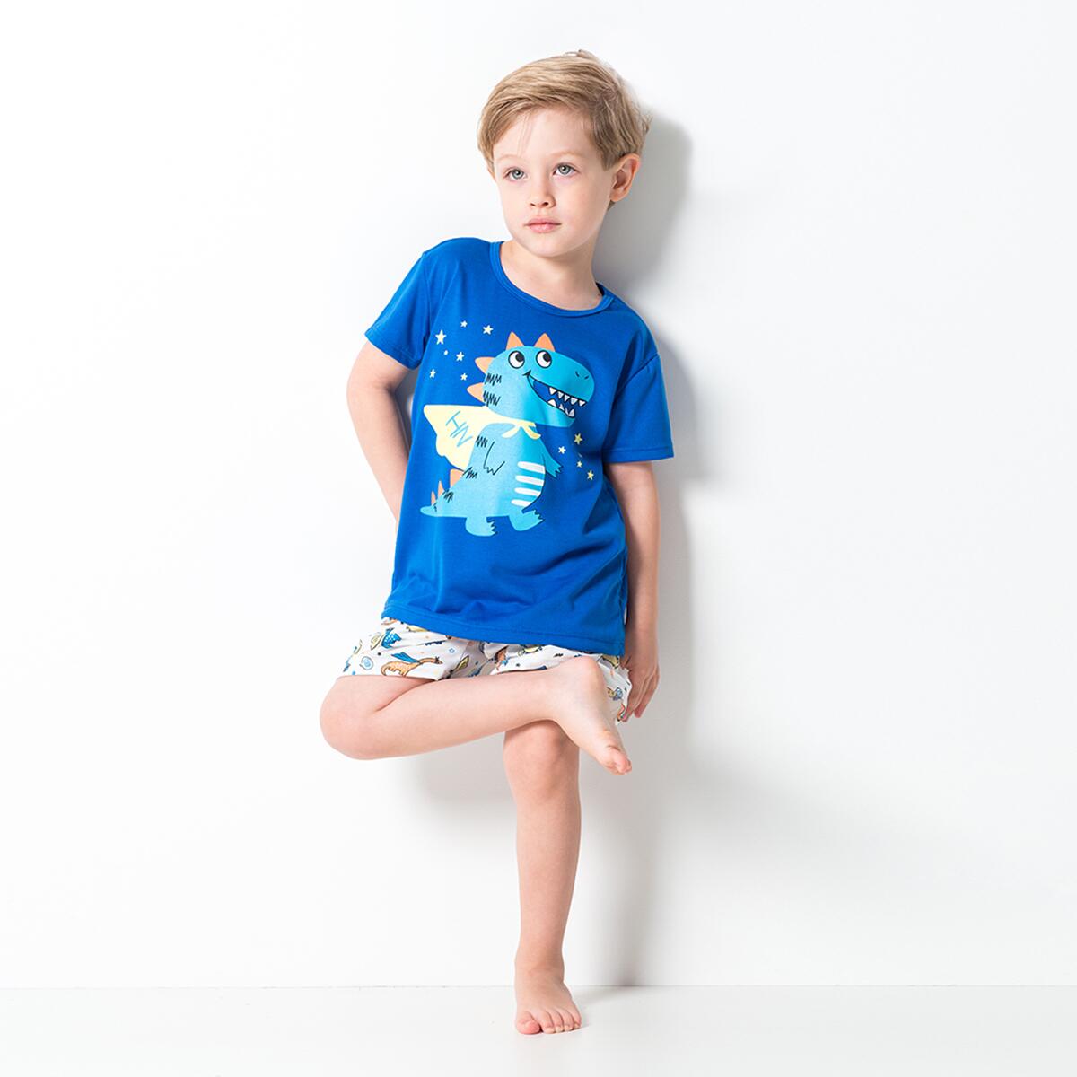 Pijama Infantil Masculino Verão - Dinossauro Azul Royal