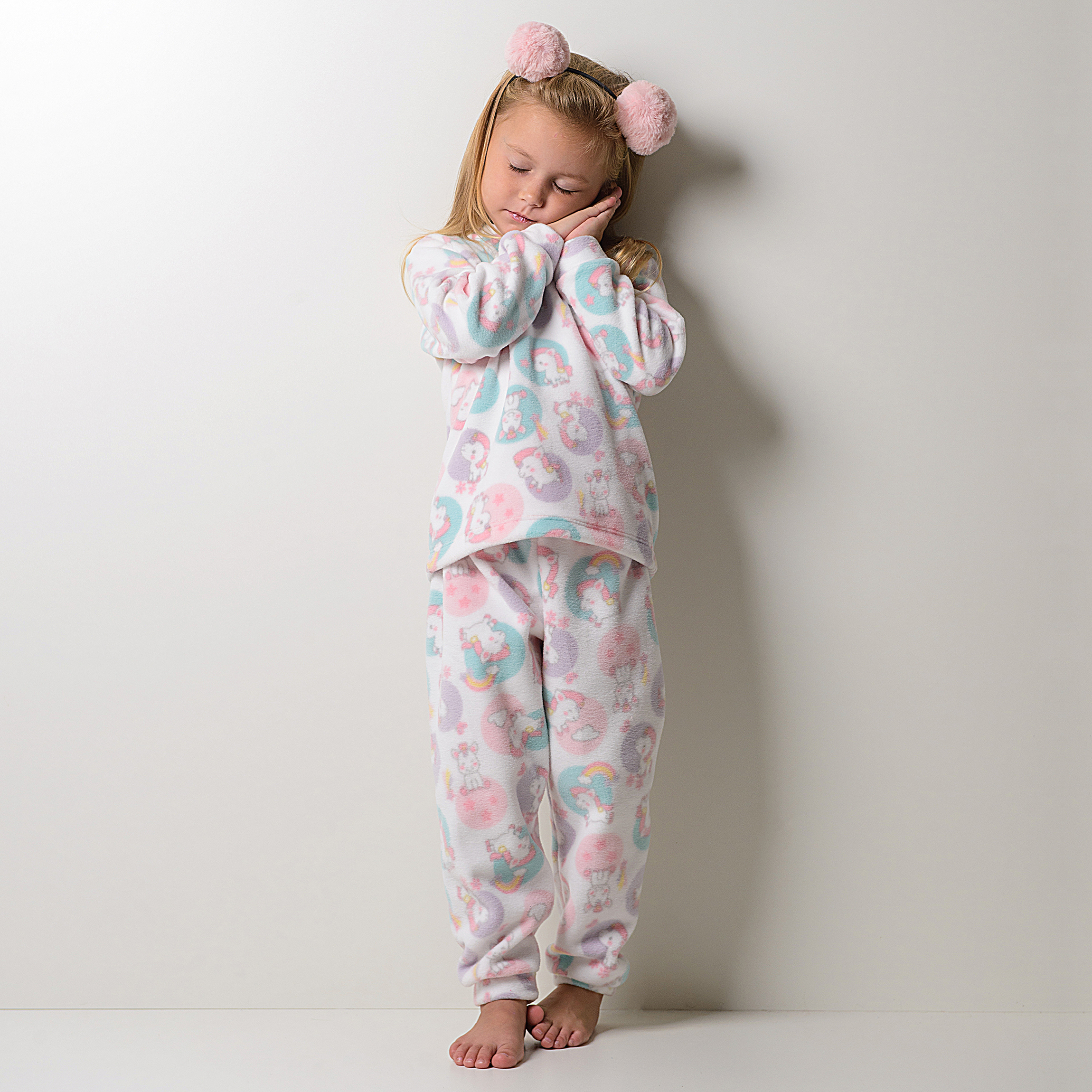 Pijama Infantil Feminino Happy Nap Inverno Soft Branco Unicórnio
