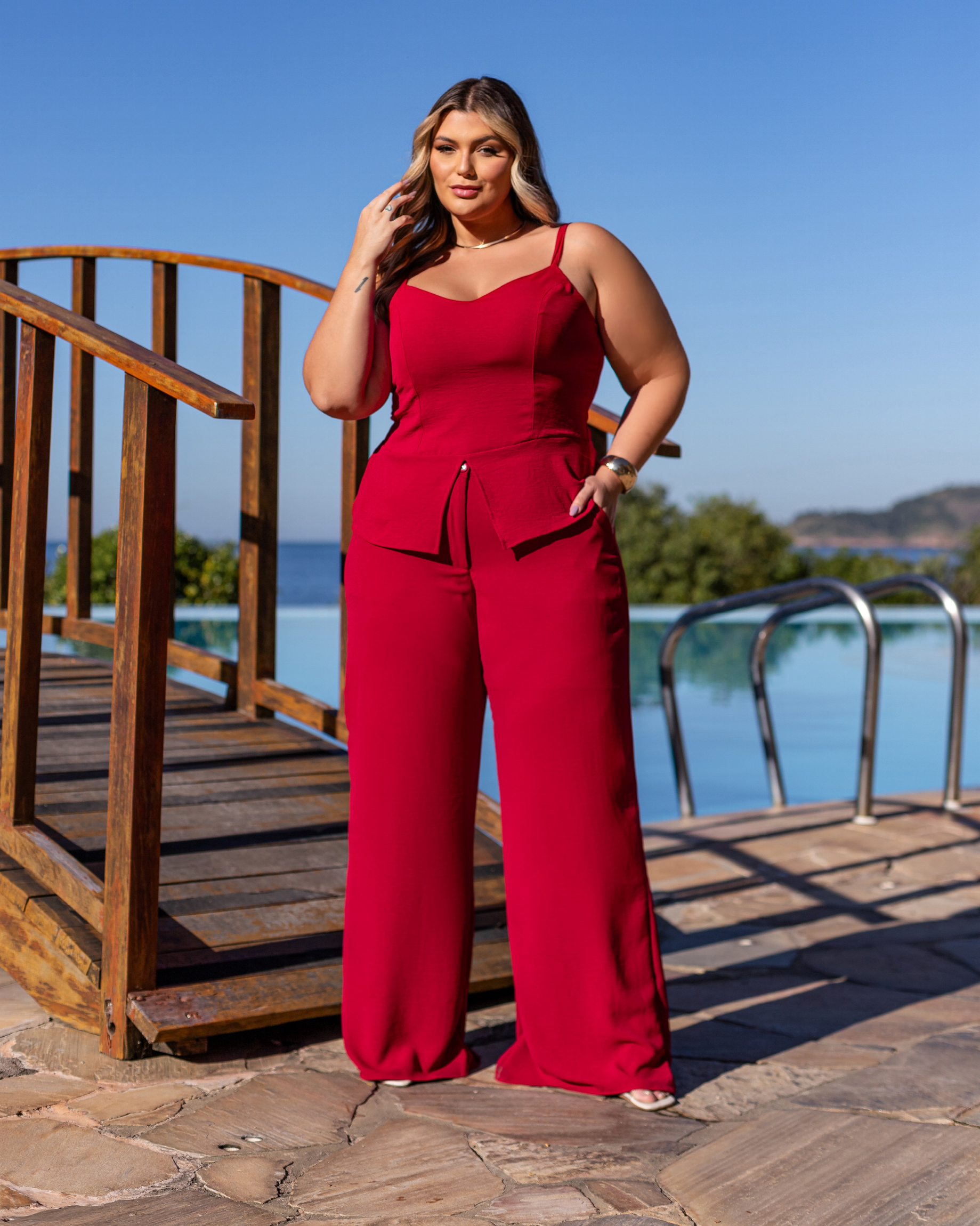 MF CONJUNTO DE CALÇA PANTALONA BLUSA Vermelho 52