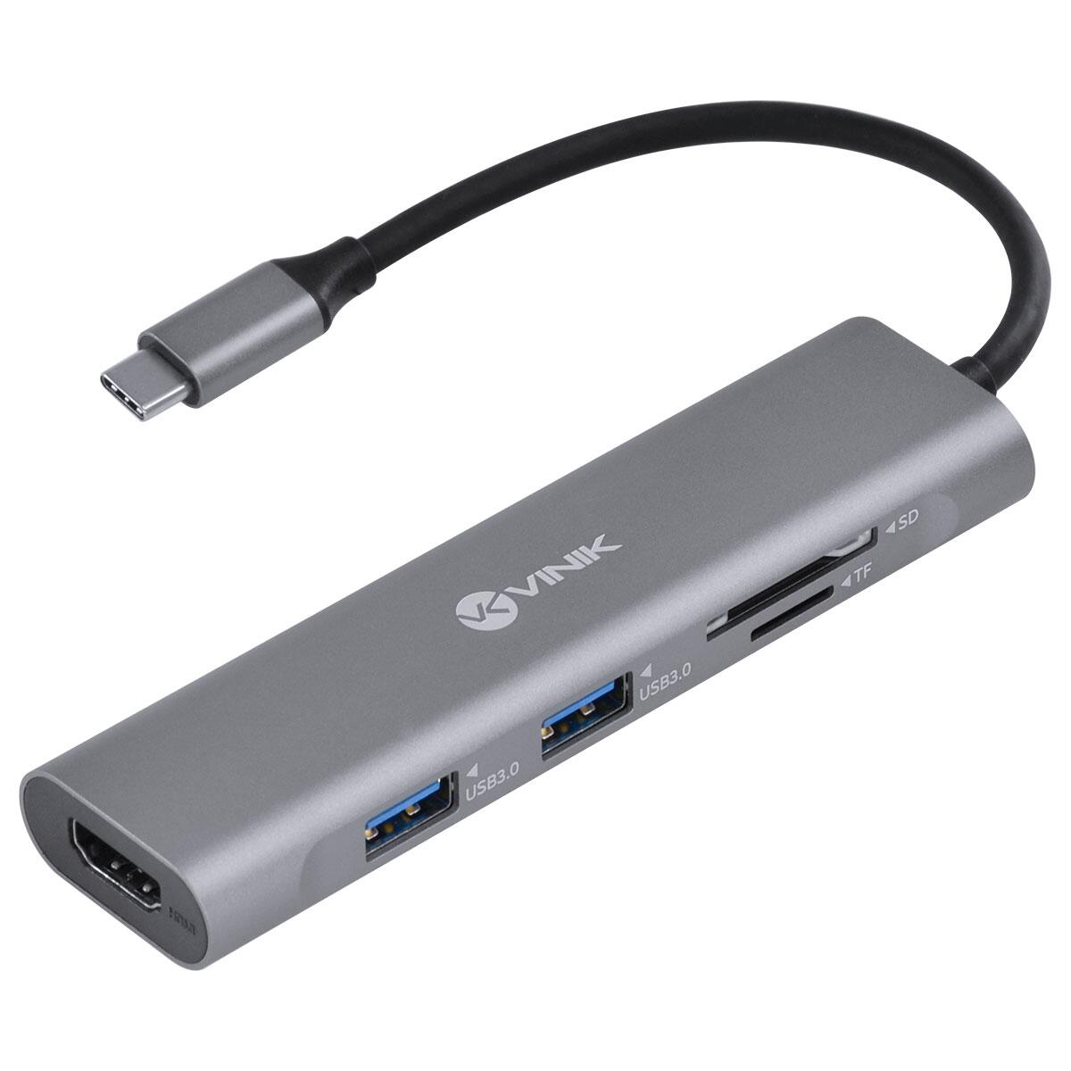 Hub USB Tipo C 5 em 1 com 2 USB 3.0 + HDMI
