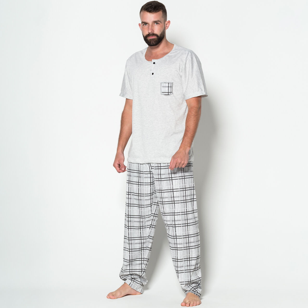 Comprar Pijama Masculino Adulto Blusa Manga Curta Lisa Calça Longa Comprida  Estampada - Serra e Mar Modas