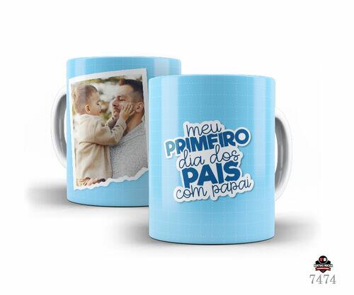 Caneca de Porcelana Branca Meu Primeiro Dia dos Pais Personalizada
