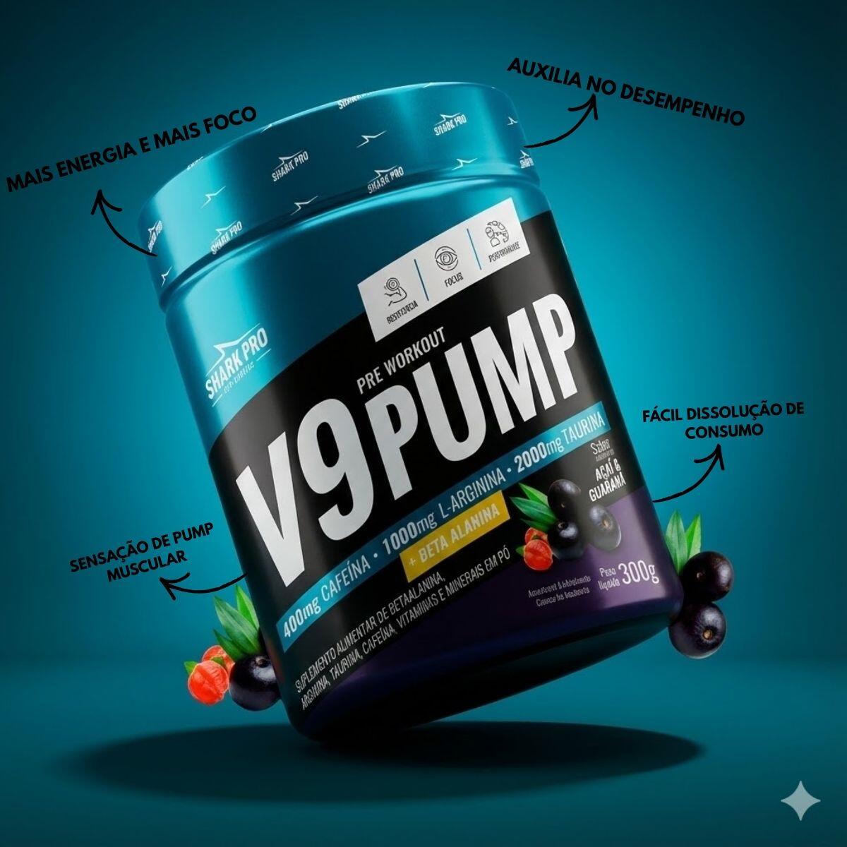 V9 Pump Pre Treino 300g Acai Guarana Zero Carbo Shark Pro - a