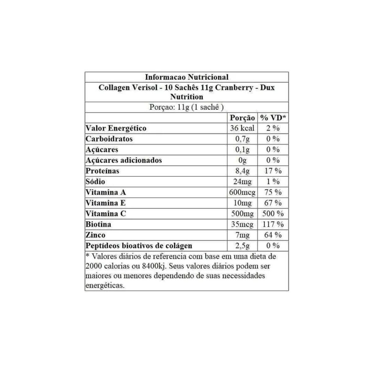 COLLAGEN VERISOL SACHE CRANBERRY PELE FIRME E SAUDAVEL DUX - a