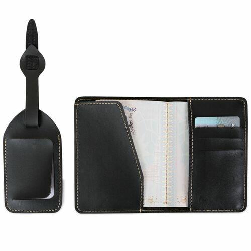 Kit Porta Passaporte + Tag Identificador de Bagagem Preto TopGet