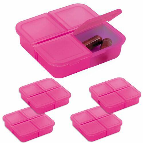 Kit 5x Porta Comprimidos com 4 Divisórias TopGet Rosa