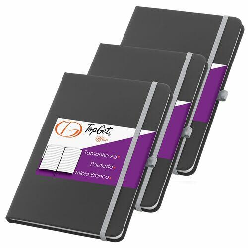 Kit 3x Caderneta Classic 14x21cm 80 Fls Pautadas Preto e Cinza
