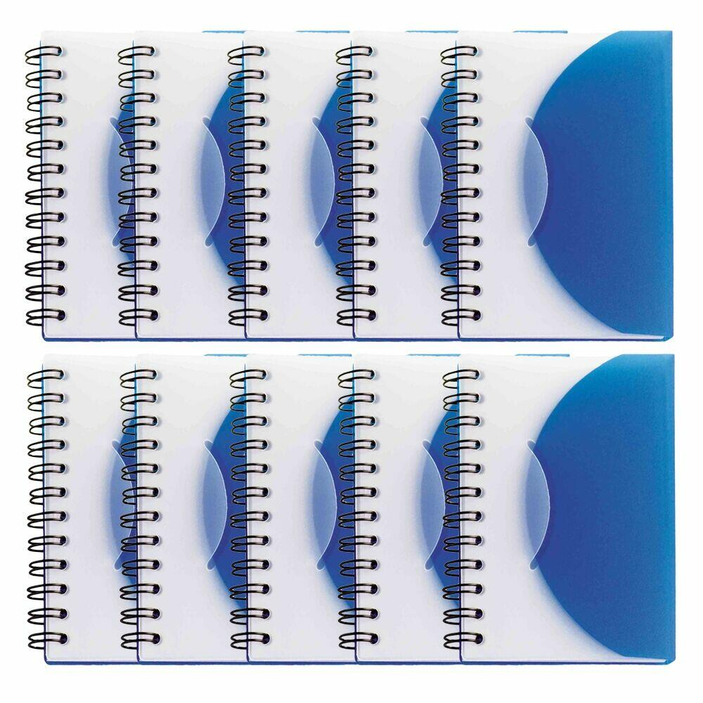 Kit 10x Mini Caderneta Capa Plástica 8x11cm 80 Folhas Sem Pauta Azul
