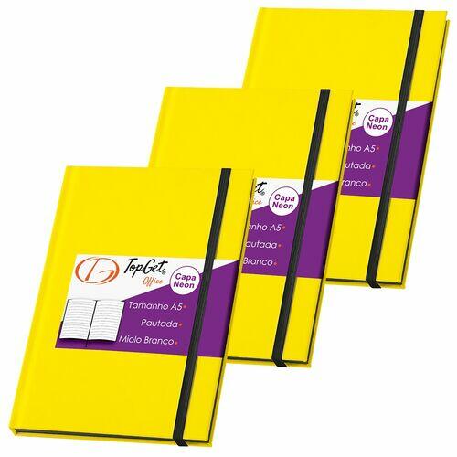 Kit 3x Caderneta Neon 14x21cm 96 Fls Pautadas Amarelo