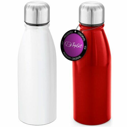 Kit 2x Squeeze Alumínio 500 ml Wave TopGet Branco e Vermelho