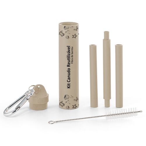 Kit Canudo e Escova em Fibra de Bambu TopGet