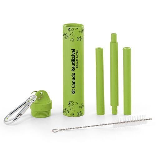 Kit Canudo e Escova em Fibra de Bambu TopGet