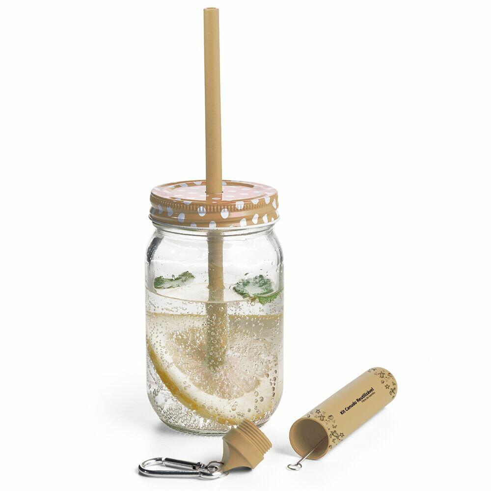 Kit Canudo e Escova em Fibra de Bambu TopGet