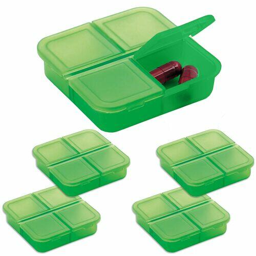 Kit 5x Porta Comprimidos com 4 Divisórias TopGet Verde