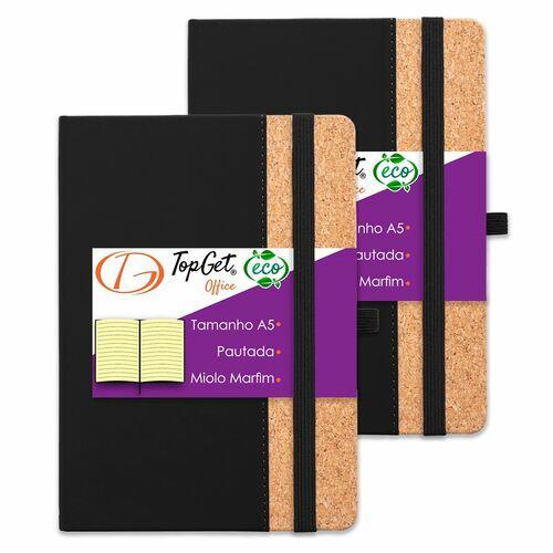 Kit 2x Caderneta Eco Line 14x21cm 96 Fls Pautadas Preto