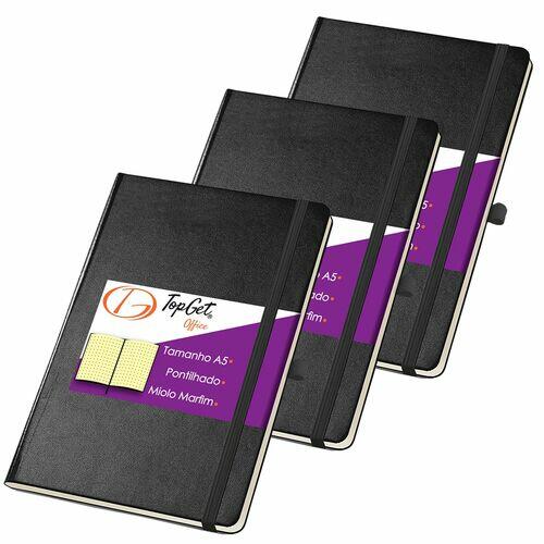 Kit 3x Caderneta Classic 13,7x21cm 80 Fls Pontilhadas Preto