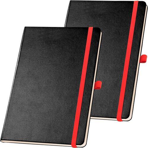 2x Caderneta de Anotações 13,7x21cm 80 Fls Pautadas Preto e Vermelho