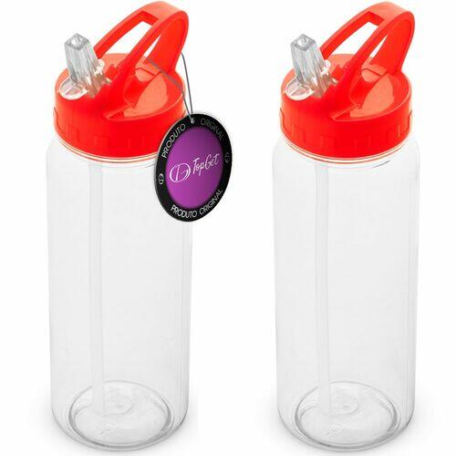 Kit 2x Garrafa Squeeze com Canudo Retrátil 610 ml Fun TopGet Vermelho