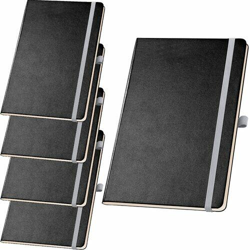 5x Caderneta de Anotações 13,7x21cm 80 Fls Pautadas Preto e Cinza