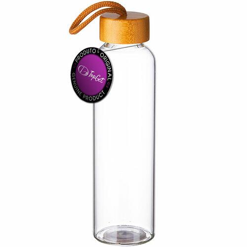 Garrafa de Vidro 600 ml com Capa e Tampa de Bambu Soft Premium TopGet