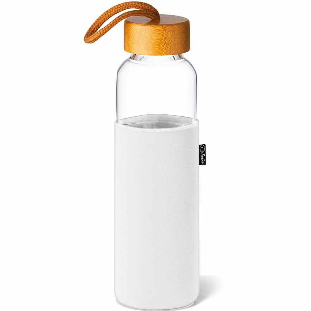 Garrafa de Vidro 600 ml com Capa e Tampa de Bambu Soft Premium TopGet