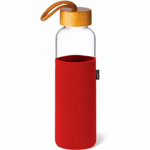 Garrafa de Vidro 600 ml com Capa e Tampa de Bambu Soft Premium TopGet