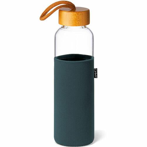Garrafa de Vidro 600 ml com Capa e Tampa de Bambu Soft Premium TopGet