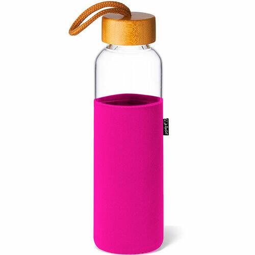 Garrafa de Vidro 600 ml com Capa e Tampa de Bambu Soft Premium TopGet
