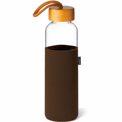 Garrafa de Vidro 600 ml com Capa e Tampa de Bambu Soft Premium TopGet