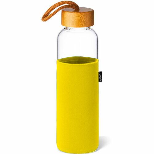 Garrafa de Vidro 600 ml com Capa e Tampa de Bambu Soft Premium TopGet