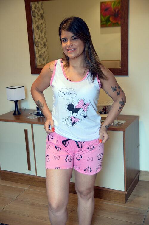 Baby Doll Regata Malha Branca Short Miney
