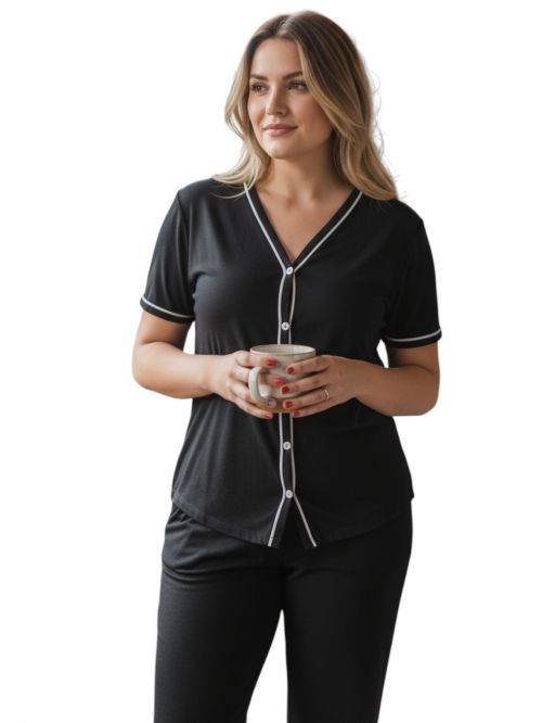 Comprar Pijama longo botão preto Fabrica de Pijamas Atacado e Varejo|  Atacadao dos Pijamas