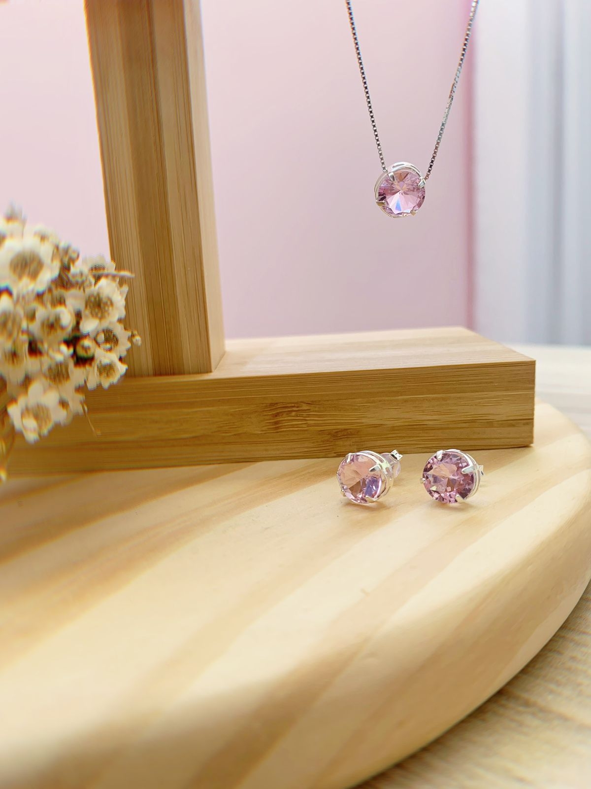 Comprar Conjunto Redondo Zircônia Rosa Claro