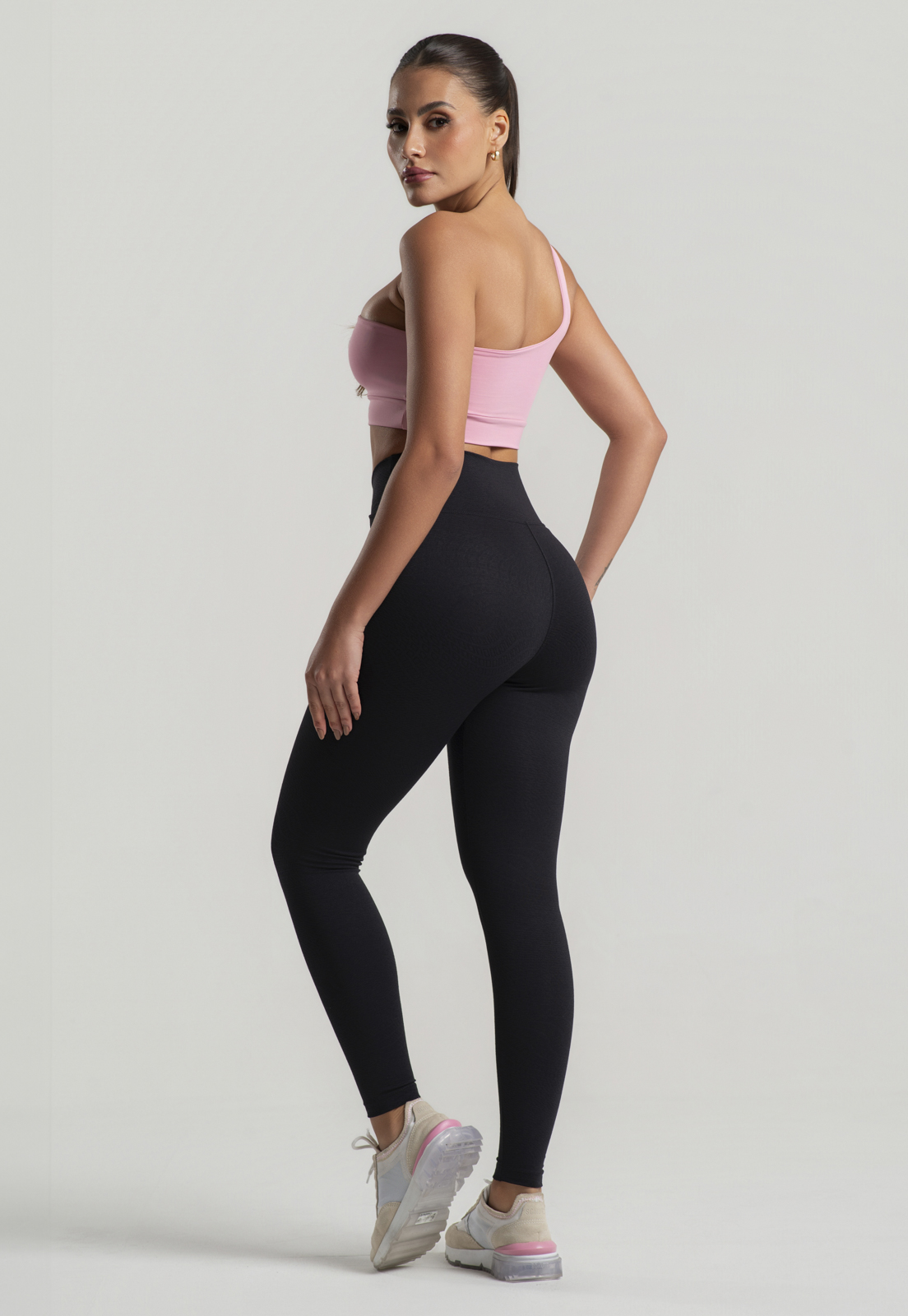 Calça Legging Cós Cruzado Poliamida Preta Jacquard Wemood Preto Jacquard  P