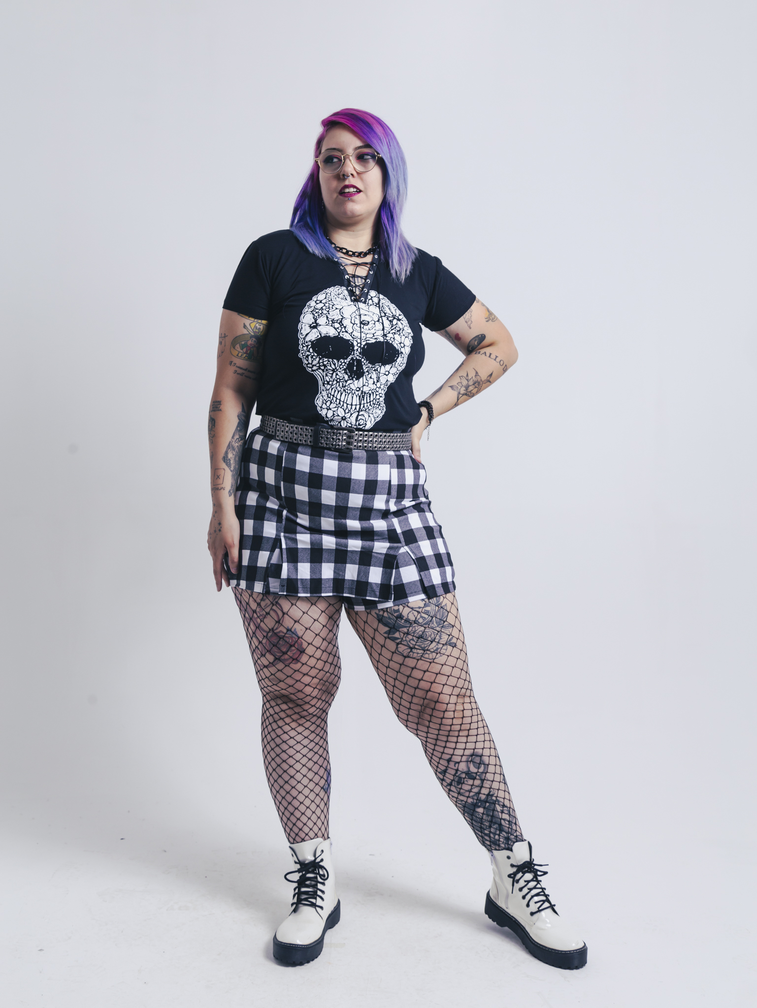 Shorts Saia Xadrez Branco com preto G