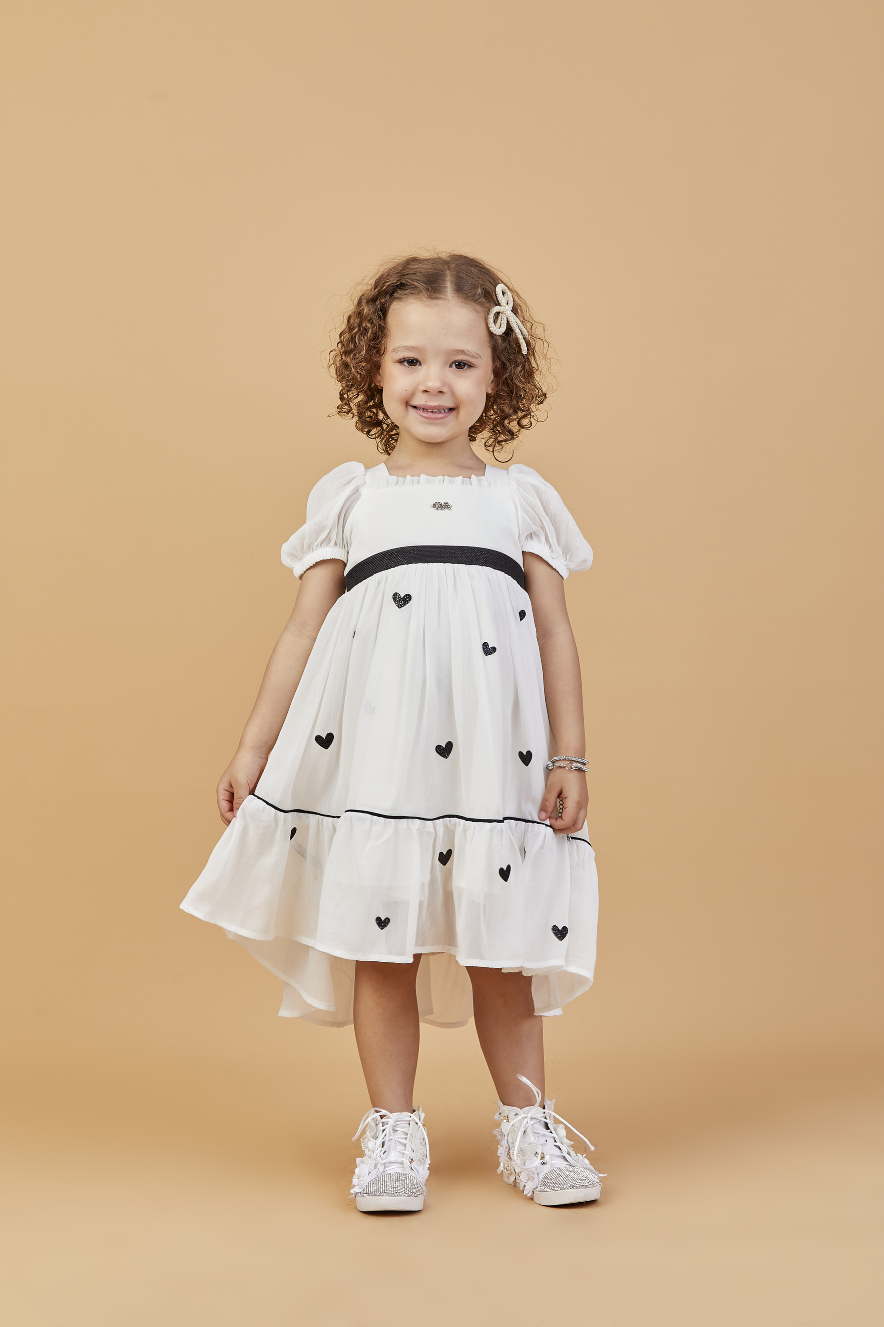 Vestido Gabriela Aquarela Corações com Laço