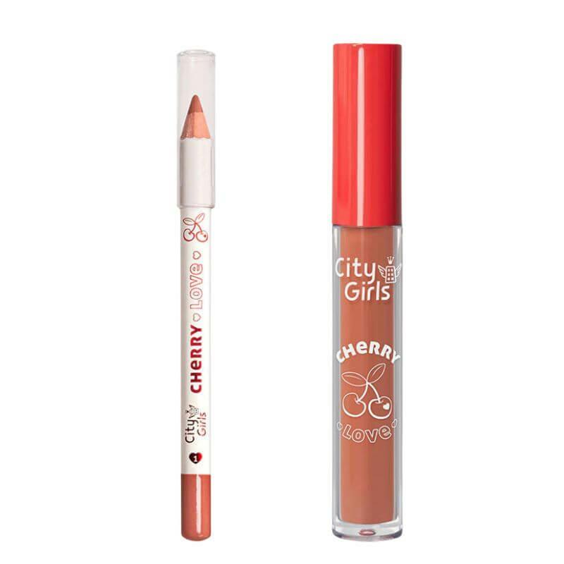 Kit Lápis + Batom Cherry Love - City Girls