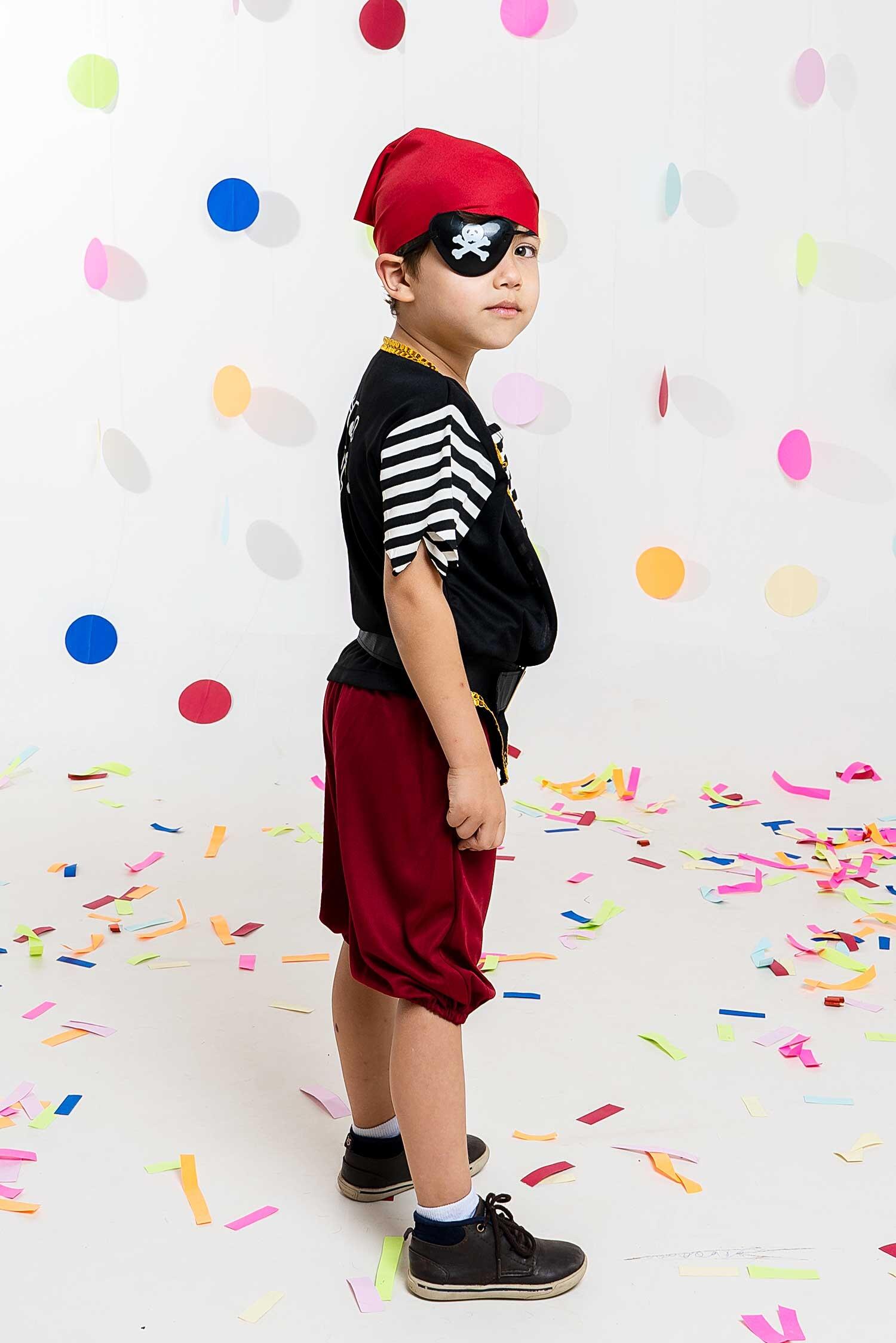 Fantasia Pirata Infantil Masculino Tapa Olho Camiseta Shorts