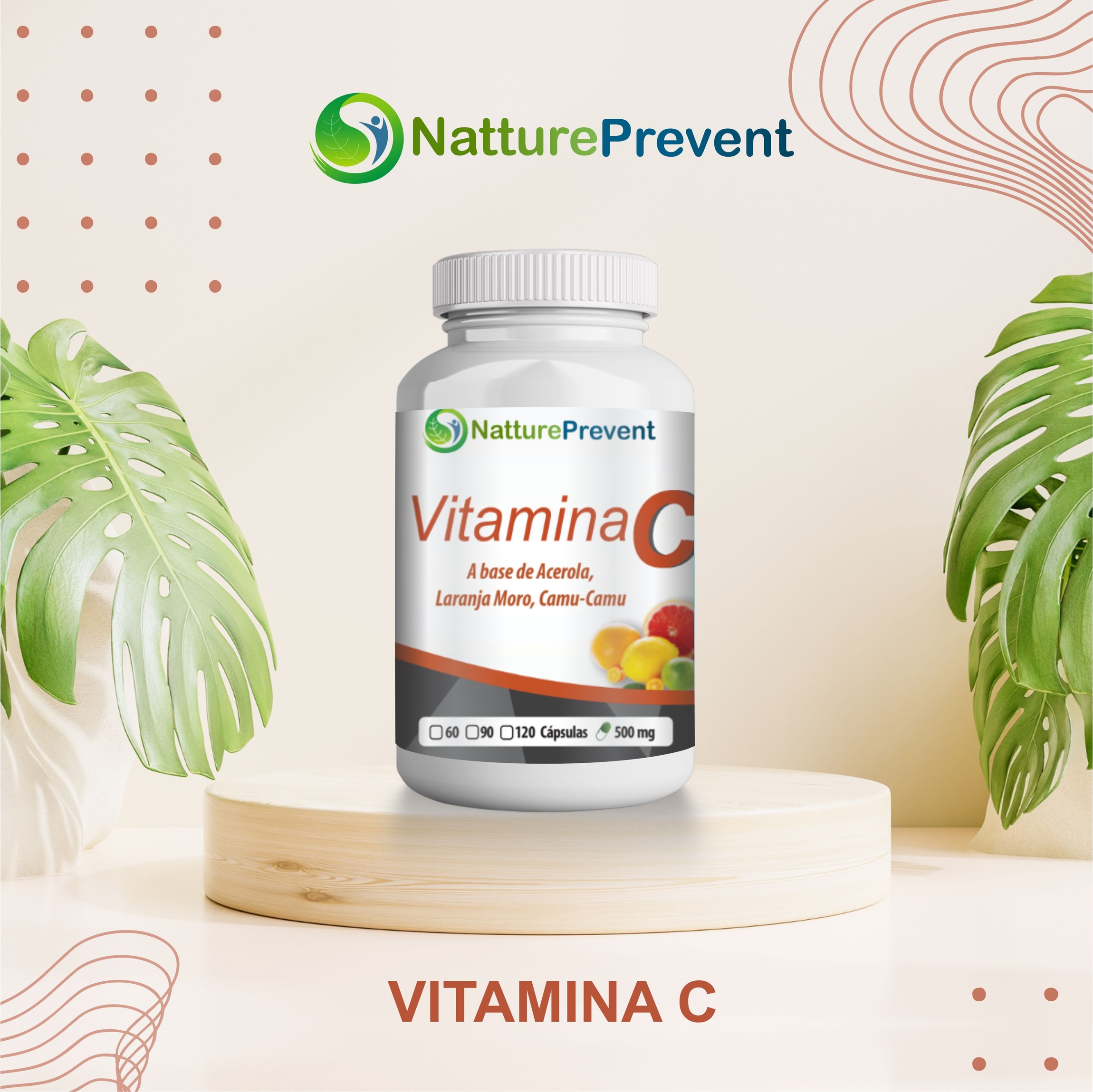 Vitamina C a Base de Acerola, Laranja Moro e Camu-Camu 500 mg - 60 Cápsulas, image size:2300x2299